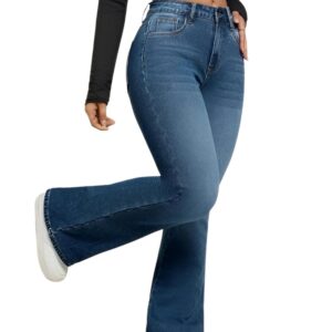 Ben Martin Women’s High Waist Jeans || Flared Bell Bottom Bootcut Pants || Wide Leg Stretch Denim – Perfect for Travel, Party & Everyday Use – Sizes 26–40 (2)