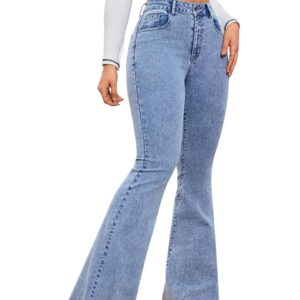 KOTTY Women's High Waist Flared Fit Stretchable Denim Jeans for Casual