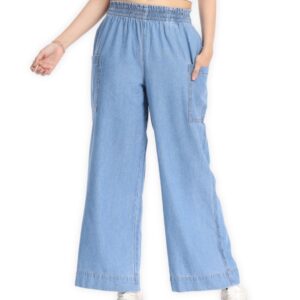 INKD Women's Wide Leg Jeans - High-Rise | 100% Cotton| Enzyme Wash | Elasticated Waistband | Jeans for Women (Available in Plus Sizes)
