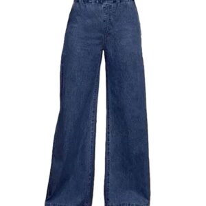 ADBUCKS Women's Stretch Denim Wide Leg Jeans Comfort Fit with Elastic Waistband, Straight Cut, Casual Style for All Seasons, Versatile Clothing