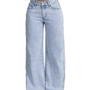 Nifty Women's Denim Stretchable High Waist Light Wash Baggy Jeans || Back Pocket Bow tie Detail
