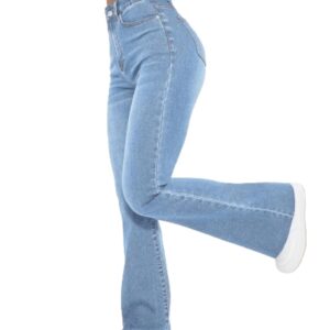Aahwan Women's & Girl's Light Blue Stretch Fit High Rise Solid High Waist Flare Leg Stretcheble Jeans