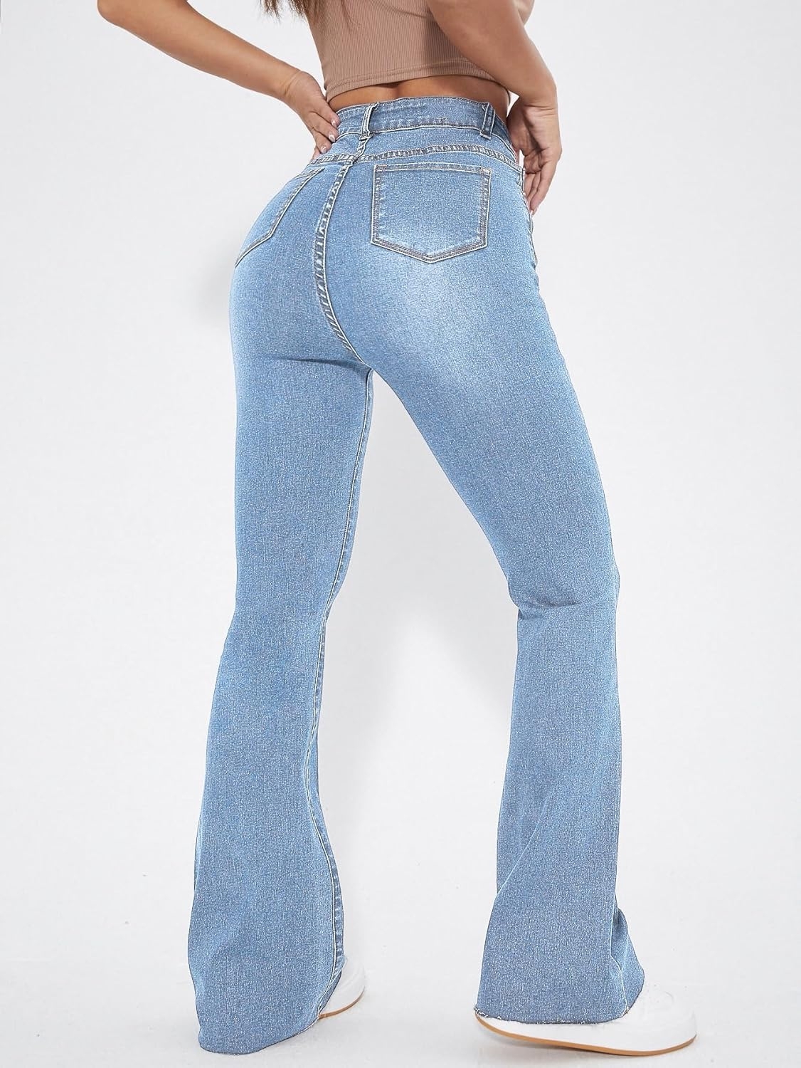 Aahwan Women's & Girl's Light Blue Stretch Fit High Rise Solid High Waist Flare Leg Stretcheble Jeans - Image 2