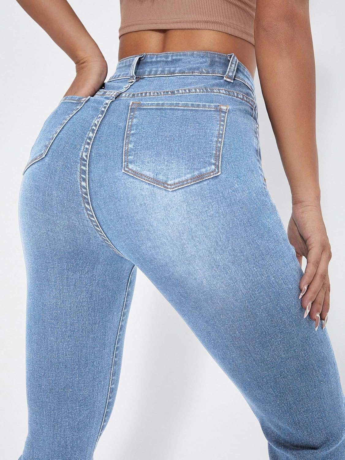 Aahwan Women's & Girl's Light Blue Stretch Fit High Rise Solid High Waist Flare Leg Stretcheble Jeans - Image 5