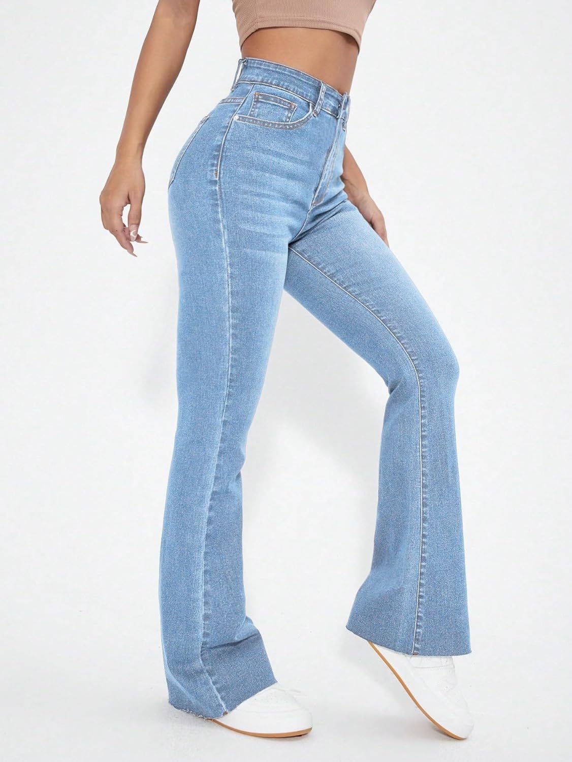 Aahwan Women's & Girl's Light Blue Stretch Fit High Rise Solid High Waist Flare Leg Stretcheble Jeans - Image 9