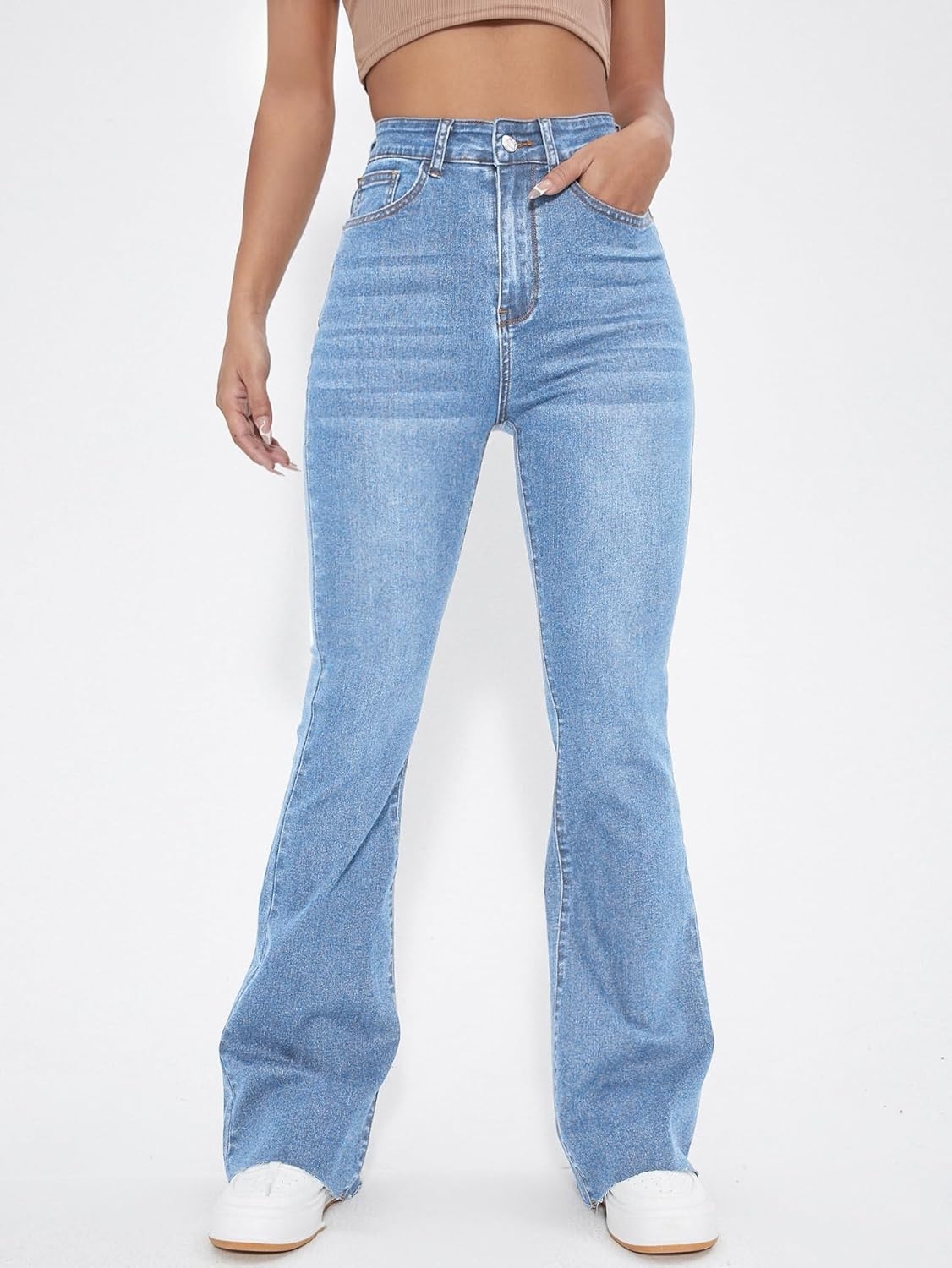 Aahwan Women's & Girl's Light Blue Stretch Fit High Rise Solid High Waist Flare Leg Stretcheble Jeans - Image 10