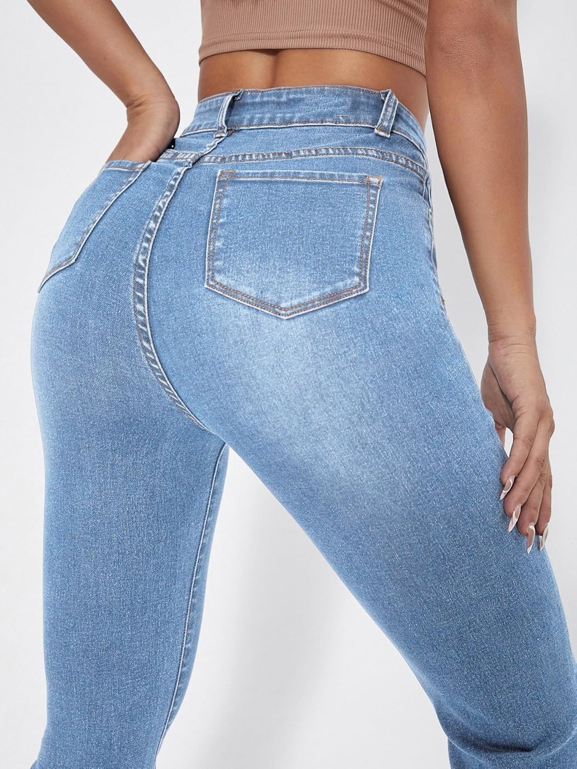 Aahwan Women's & Girl's Light Blue Stretch Fit High Rise Solid High Waist Flare Leg Stretcheble Jeans - Image 11