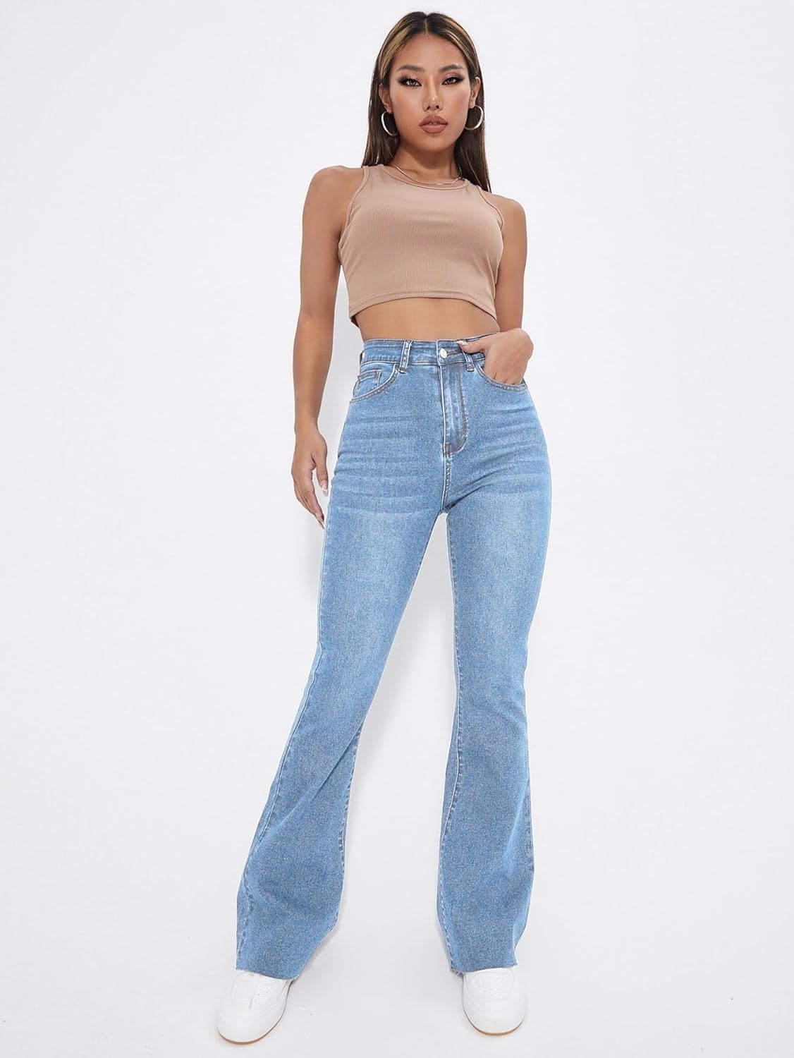 Aahwan Women's & Girl's Light Blue Stretch Fit High Rise Solid High Waist Flare Leg Stretcheble Jeans - Image 12