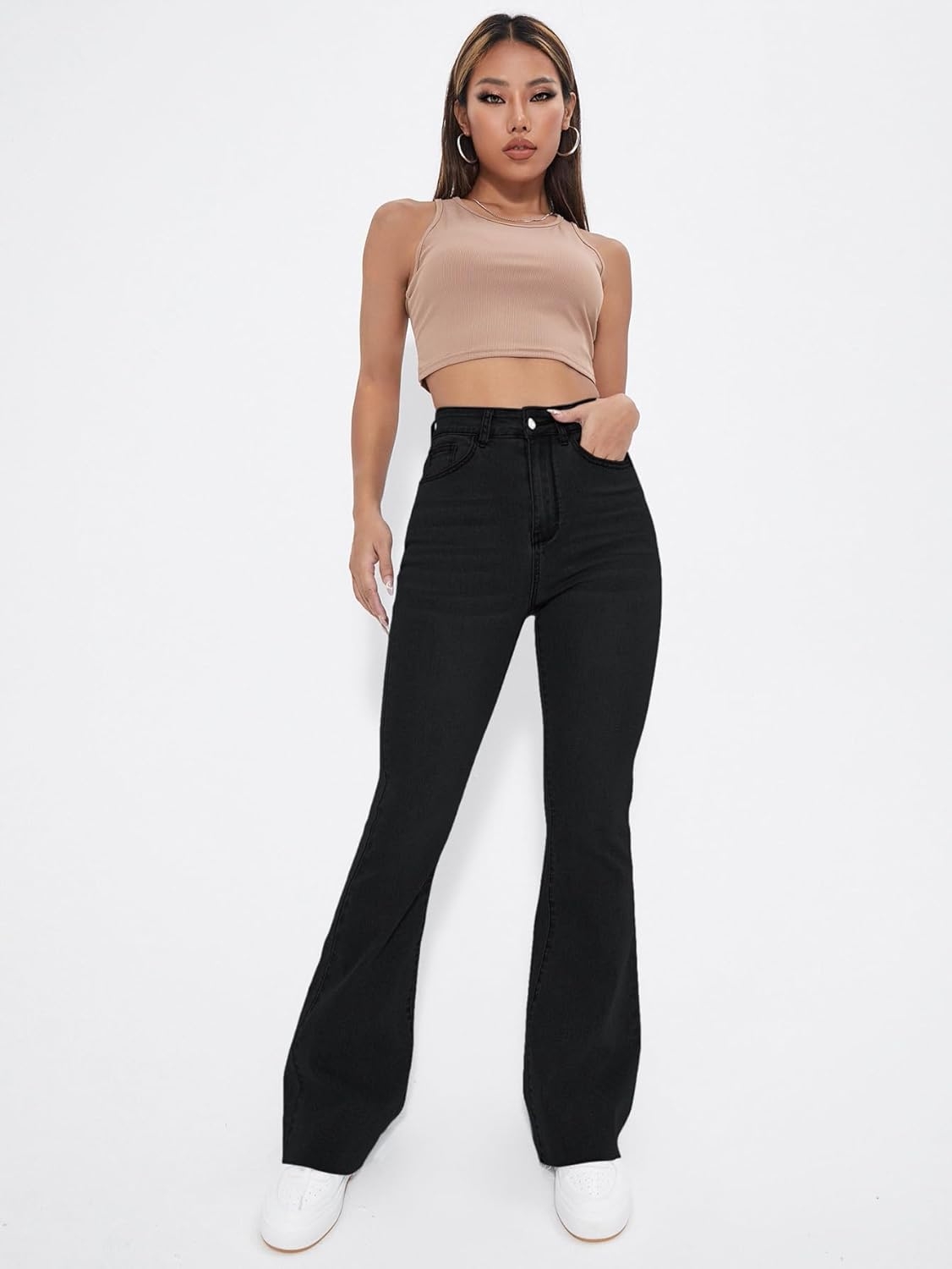 Aahwan Women's & Girl's Light Blue Stretch Fit High Rise Solid High Waist Flare Leg Stretcheble Jeans - Image 24