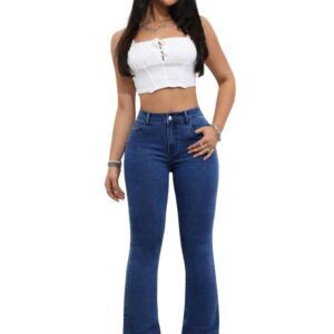 KOTTY Women’s High Waist Jeans||Flared Bell Bottom Bootcut||Wide Leg Stretch Denim – Perfect for Travel, Party & Everyday Use