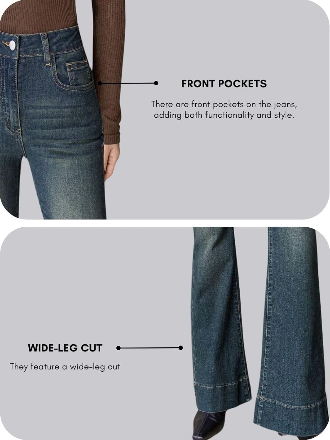 GRECIILOOKS Women High Rise High Waist Jeans Wide Leg Straight Fit Denim | Baggy Cargo Style Casual Pants Daily College Wear - Image 11