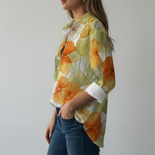 Shirt with Collar Neck and Rolled-Up Long Sleeves in Relaxed Fit - Image 9