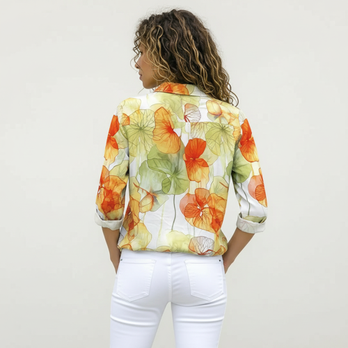 Shirt with Collar Neck and Rolled-Up Long Sleeves in Relaxed Fit - Image 14