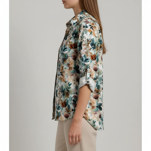 Shirt with Collar Neck and Rolled-Up Long Sleeves in Relaxed Fit - Image 3