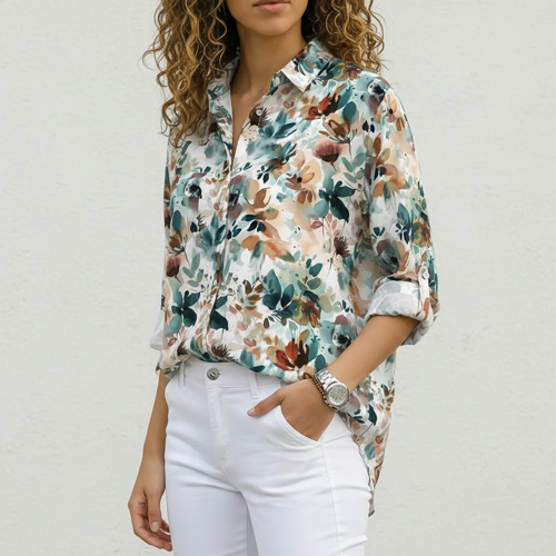 Shirt with Collar Neck and Rolled-Up Long Sleeves in Relaxed Fit - Image 7