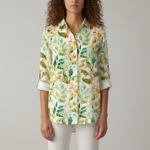 Shirt with Collar Neck and Rolled-Up Long Sleeves in Relaxed Fit - Image 15