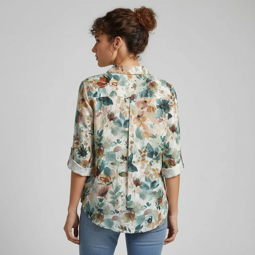Shirt with Collar Neck and Rolled-Up Long Sleeves in Relaxed Fit - Image 6
