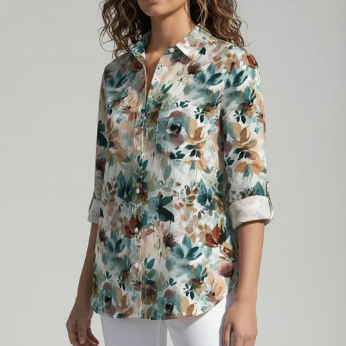 Shirt with Collar Neck and Rolled-Up Long Sleeves in Relaxed Fit - Image 8