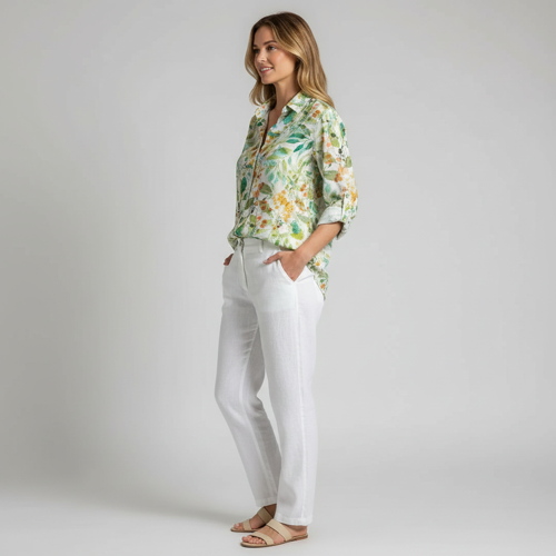 Shirt with Collar Neck and Rolled-Up Long Sleeves in Relaxed Fit - Image 18