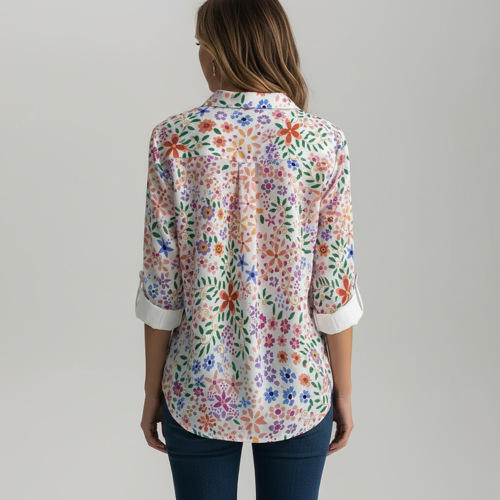 Shirt with Collar Neck and Rolled-Up Long Sleeves in Relaxed Fit - Image 20