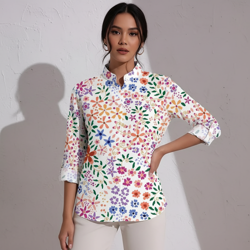 Shirt with Collar Neck and Rolled-Up Long Sleeves in Relaxed Fit - Image 21