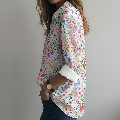 Shirt with Collar Neck and Rolled-Up Long Sleeves in Relaxed Fit - Image 24