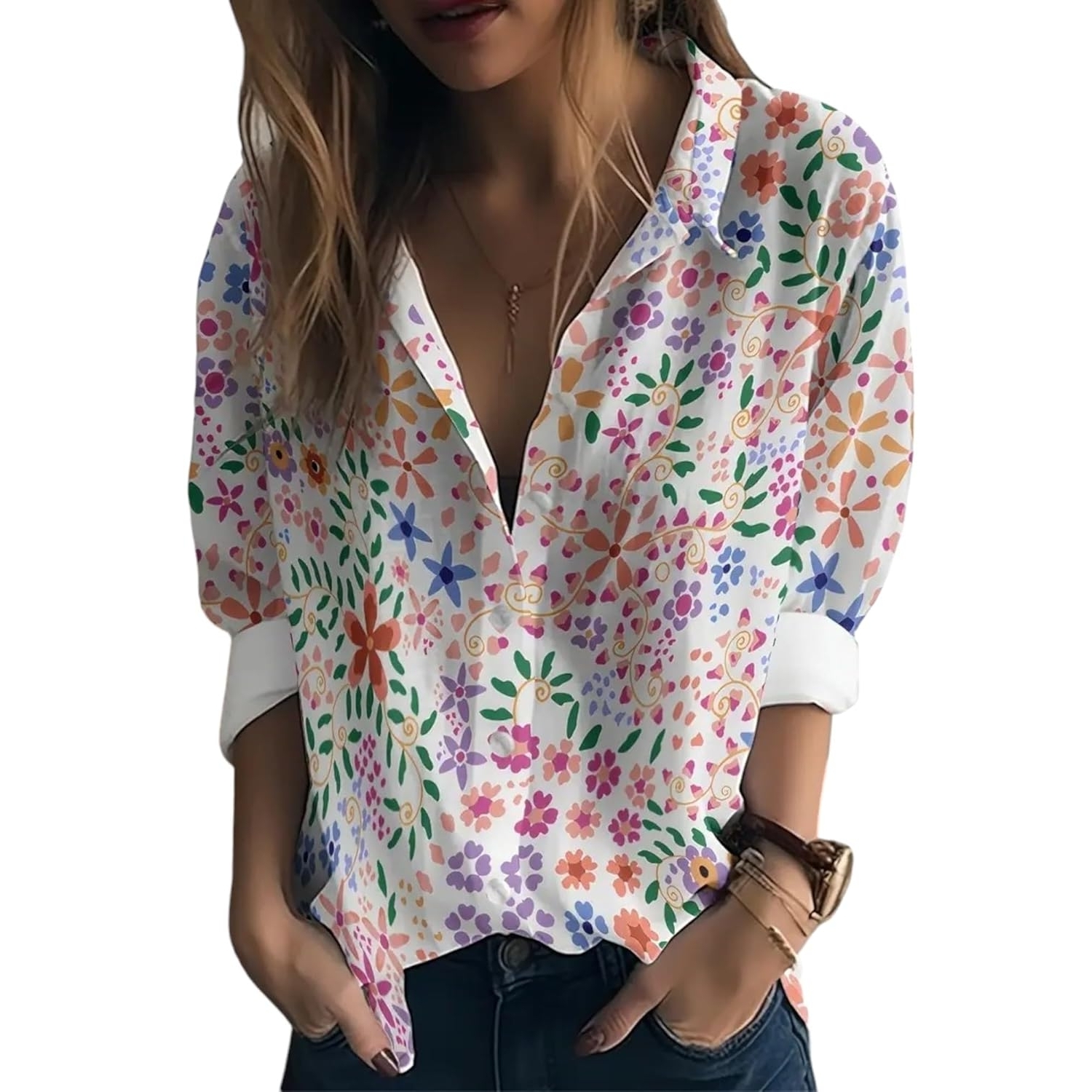 Shirt with Collar Neck and Rolled-Up Long Sleeves in Relaxed Fit - Image 26