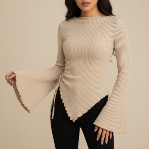 Secrate of Fashion Trendy Flared Sleeve Unique top for Girls & Women | Polyester Fabric | Stylish Long Sleeve Casual Wear Color White Size XS