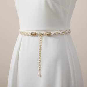 Women’s Pearl Waist Chain with Golden Braided Pearl Buckle Design – Adjustable Kamarband Suitable Size for Waist 26-36 inch