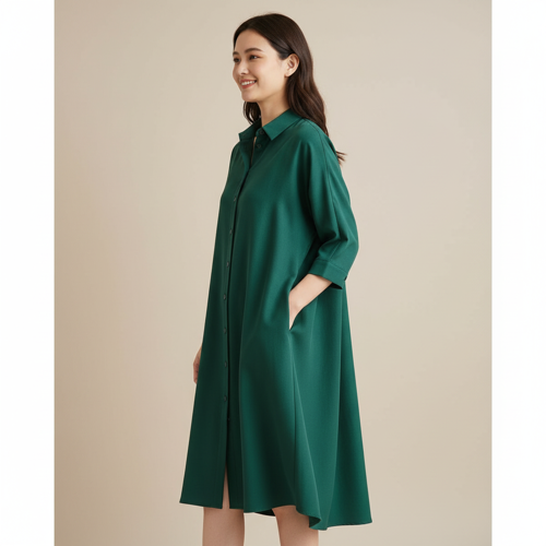 Shirt Dress | Knee Length Dresses | Loose Fit | Button-Down | 3/4 Sleeve | Vacation Outfit