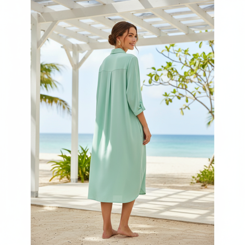 Shirt Dress | Knee Length Dresses | Loose Fit | Button-Down | 3/4 Sleeve | Vacation Outfit - Image 21