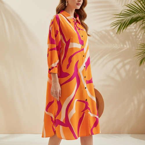 Shirt Dress | Knee Length Dresses | Loose Fit | Button-Down | 3/4 Sleeve | Vacation Outfit - Image 27