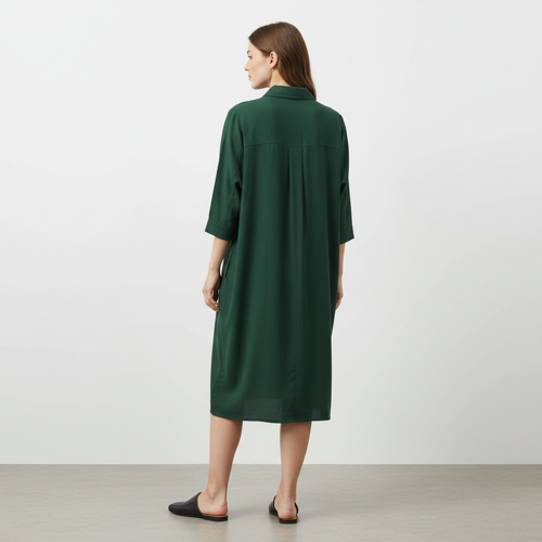 Shirt Dress | Knee Length Dresses | Loose Fit | Button-Down | 3/4 Sleeve | Vacation Outfit - Image 3