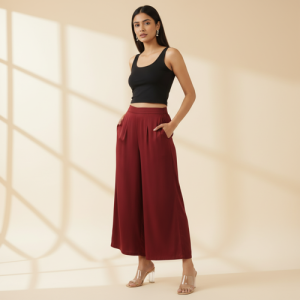 Palazzo for Women in Soft Viscose Fabric | Regular Fit with Mid Rise Waist & Deep Pockets | Versatile for Formal & Casual Wear