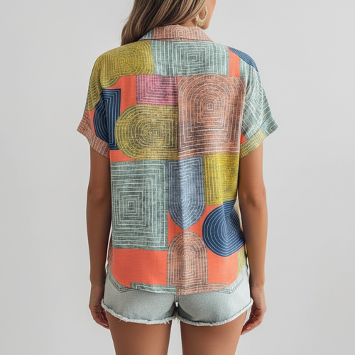 Shirt, Half Sleeve, Collar Neck, Casual Button-Up Top, Rayon Fabric - Image 7