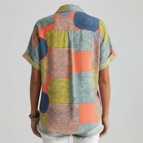 Shirt, Half Sleeve, Collar Neck, Casual Button-Up Top, Rayon Fabric - Image 8