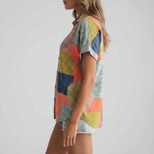 Shirt, Half Sleeve, Collar Neck, Casual Button-Up Top, Rayon Fabric - Image 9