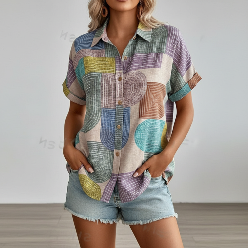Shirt, Half Sleeve, Collar Neck, Casual Button-Up Top, Rayon Fabric - Image 14