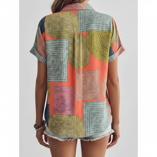 Shirt, Half Sleeve, Collar Neck, Casual Button-Up Top, Rayon Fabric - Image 15