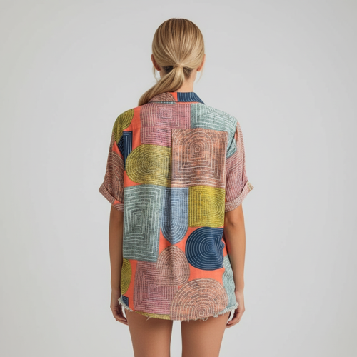 Shirt, Half Sleeve, Collar Neck, Casual Button-Up Top, Rayon Fabric - Image 2