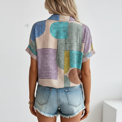 Shirt, Half Sleeve, Collar Neck, Casual Button-Up Top, Rayon Fabric - Image 4