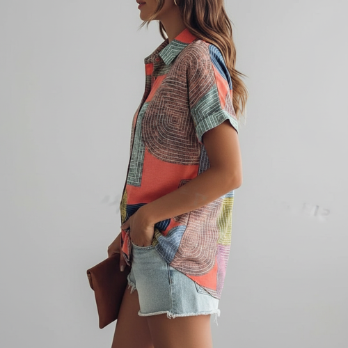Shirt, Half Sleeve, Collar Neck, Casual Button-Up Top, Rayon Fabric - Image 5