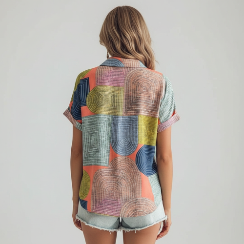 Shirt, Half Sleeve, Collar Neck, Casual Button-Up Top, Rayon Fabric - Image 6