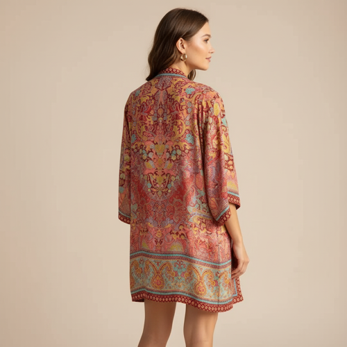 Women’s Boho Border Print Shrug | Stylish Kimono Jacket Cover Up | Soft Silky-Feel Premium Fabric - Image 5