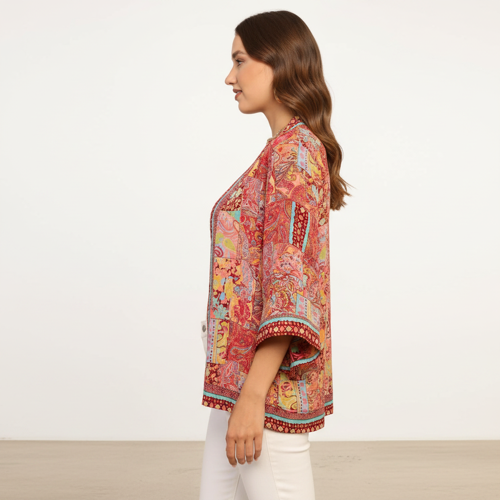 Women’s Boho Border Print Shrug | Stylish Kimono Jacket Cover Up | Soft Silky-Feel Premium Fabric - Image 3