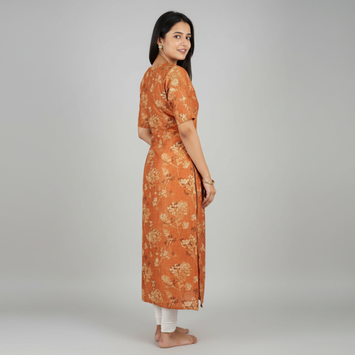 Women’s Chanderi Straight Printed College Kurti (KT12_Fenta_XL) - Image 3