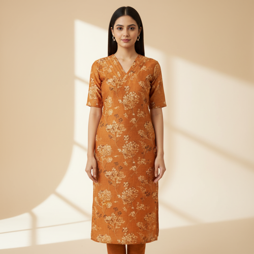 Women’s Chanderi Straight Printed College Kurti (KT12_Fenta_XL)