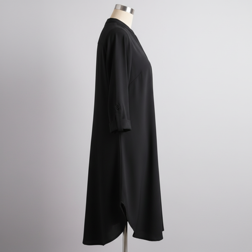 Top with 3/4th Sleeves Mandarin Collar Neck Solid Pattern A Line Style Knee-Length and Regular Fit - Image 2