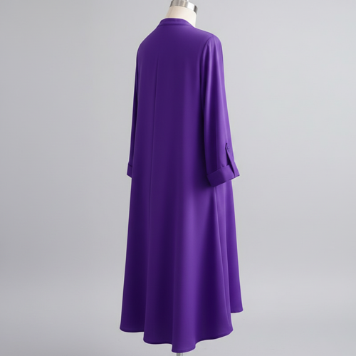 Top with 3/4th Sleeves Mandarin Collar Neck Solid Pattern A Line Style Knee-Length and Regular Fit - Image 11