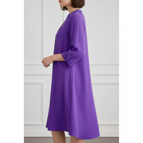 Top with 3/4th Sleeves Mandarin Collar Neck Solid Pattern A Line Style Knee-Length and Regular Fit - Image 12